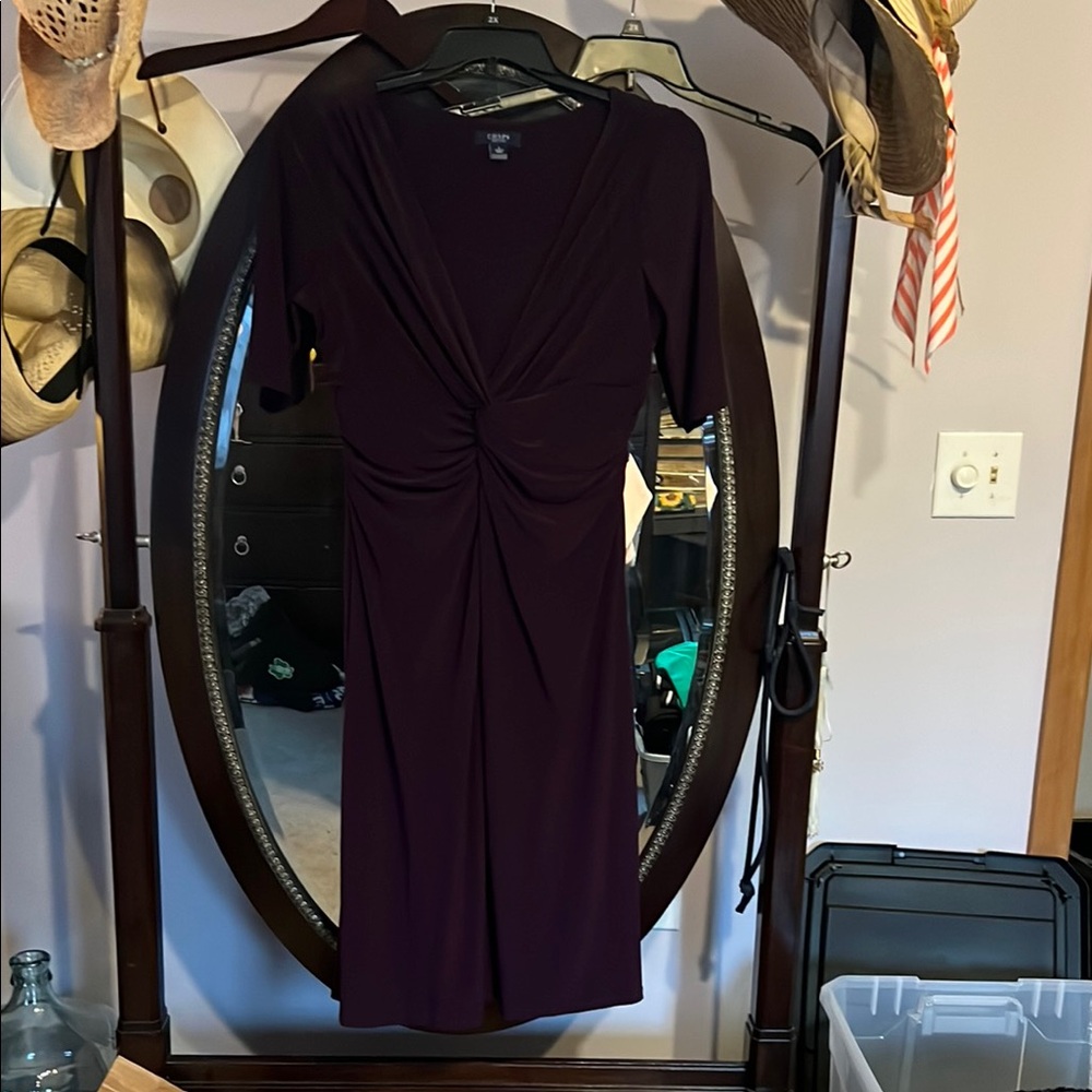 Chaps Purple Ruched Long Sleeve Sheath Dress